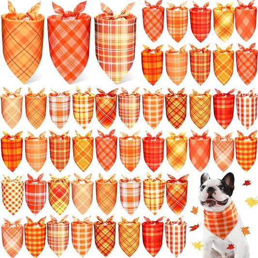 Abbylike 50 Pcs Fall Plaid Dog Bandanas Bulk Autumn Bandanas for Dogs Triangle Kerchief Bibs Scarf for Small Medium Large Pets Thanksgiving Costume Accessories, 25 Styles (31.5 x 21.7 x 21.7 Inch)-PawvioPets