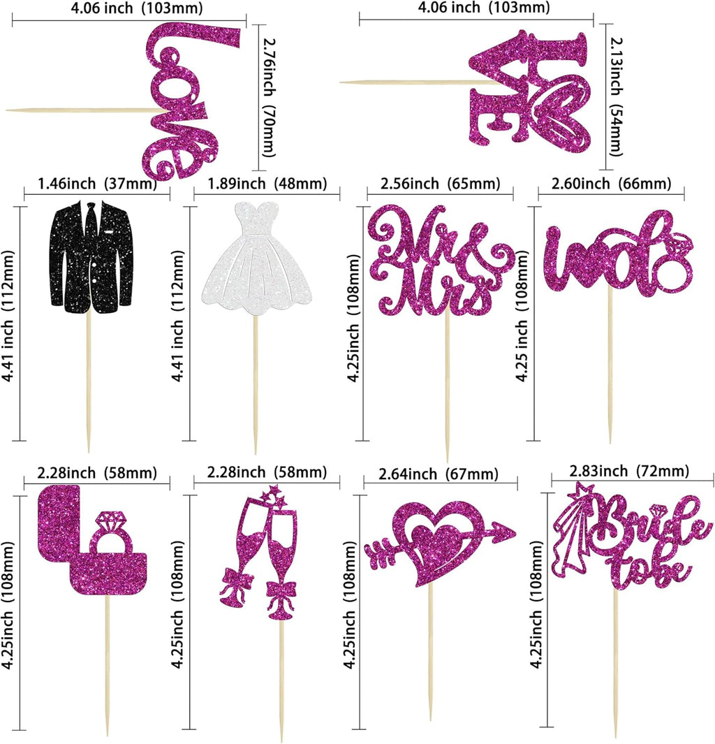 Ephlyn 30Pcs Bride to be Cupcake Toppers Glitter Wedding Cake Topper Decorations I Do Love Heart Ring Cupcake Picks for Bridal Shower Wedding Engagement Party Supplies Purple