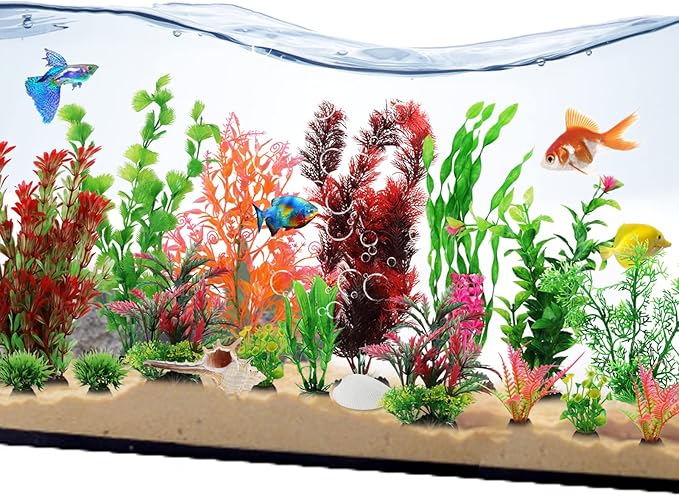 Fish Tank Accessories Aquarium Decorations Plants, 20pcs Fish Tank Decorations Plant, Fish Tank Decor, Aquarium Decor Plastic Plants, Small to Large-PawvioPets
