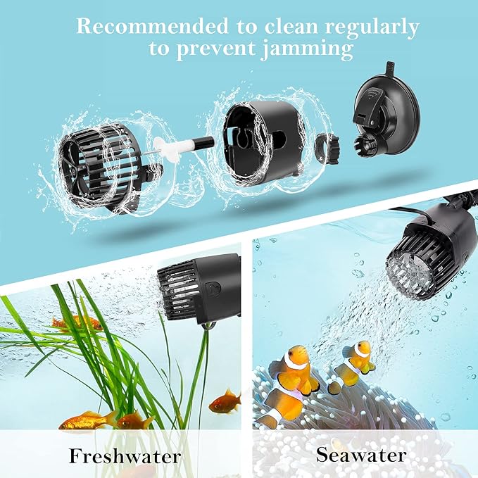 AQQA Aquarium Wave Maker,3W/5W/10W/15W Suction Cup Fish Tank Single Powerhead Pump，110V/60Hz Ultra Quiet Submersible Circulation Pump,360°Adjustable For Freshwater Saltwater Black-PawvioPets