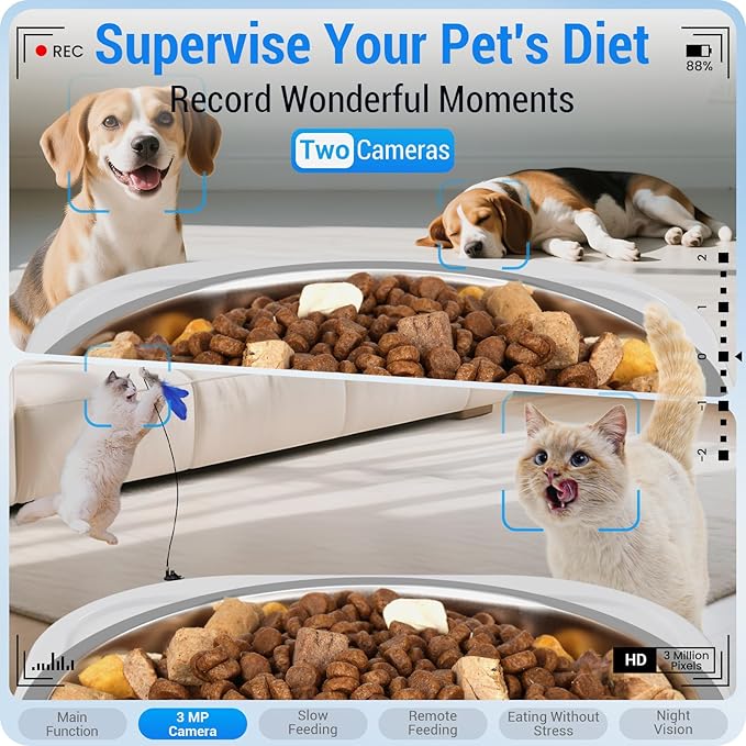 5G WiFi Automatic Cat Feeder with Two HD Camera: 7L Automatic Dog Feeder with Night Vision, Auto Cat Food Dispenser for Multiple Pet, Detachable for Easy Cleaning - 29 Cup-PawvioPets