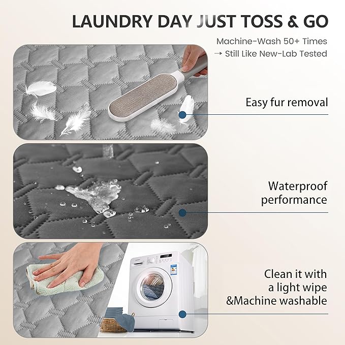 gogobunny 3X Stronger Waterproof Pet Blanket, Scratch Proof Furniture Protector for Dogs Cats, Reversible Cover 52x82 Inch, Dark Grey/Light Grey-PawvioPets