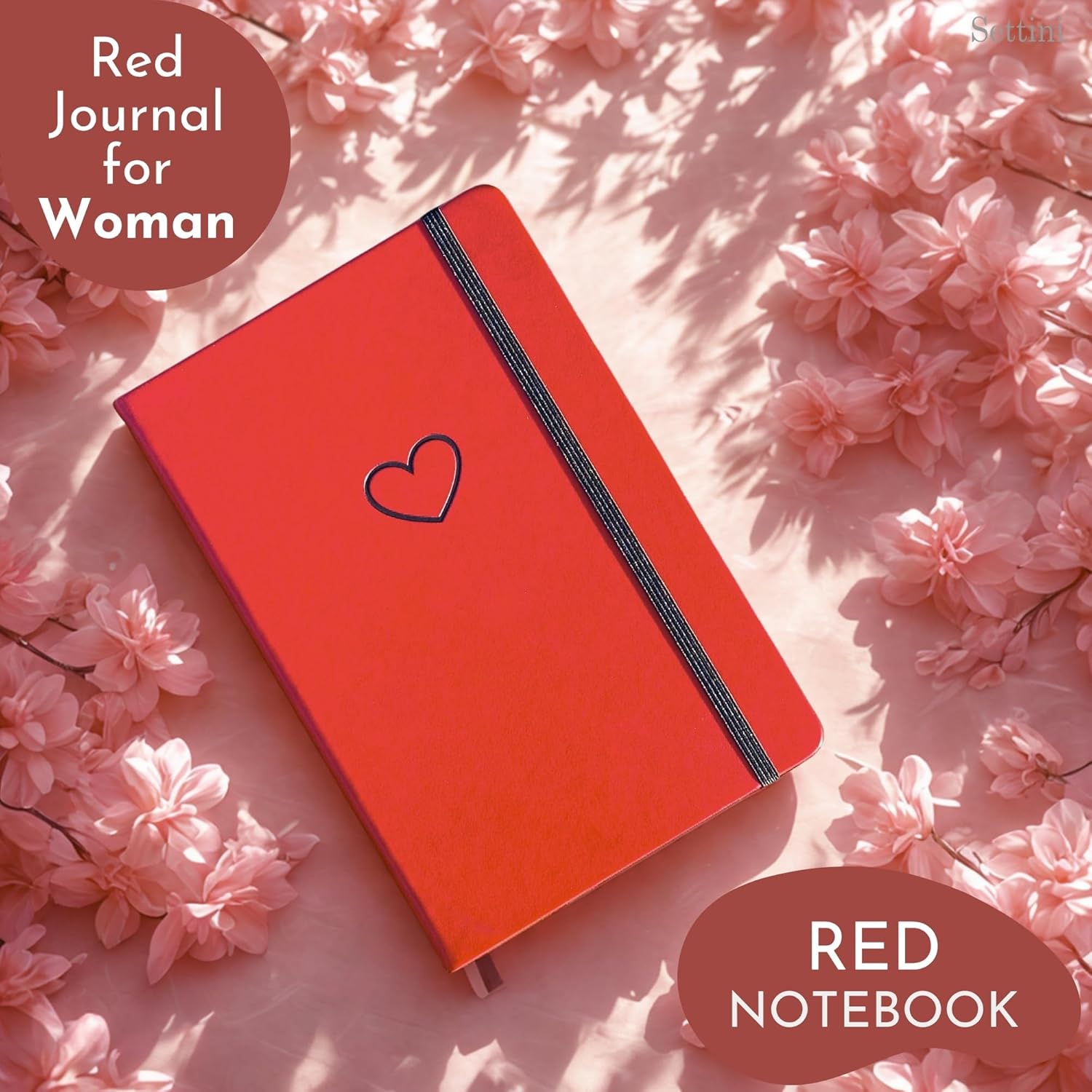 SETTINI Lined Journal, Ideal for Journaling - A5 Vegan Leather Notebook, 192 Archival-Quality Pages, QuillEase Bleed-Free Paper, Inner Pocket & Bookmark - Love Journal for Women, Red Heart