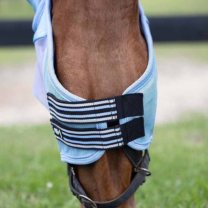 Equinavia Algard Soft Mesh Horse Fly Mask with Ear Protection and 45 UPF Rating | No Eye Irritation & UV Protection - Light Blue - Pony-PawvioPets