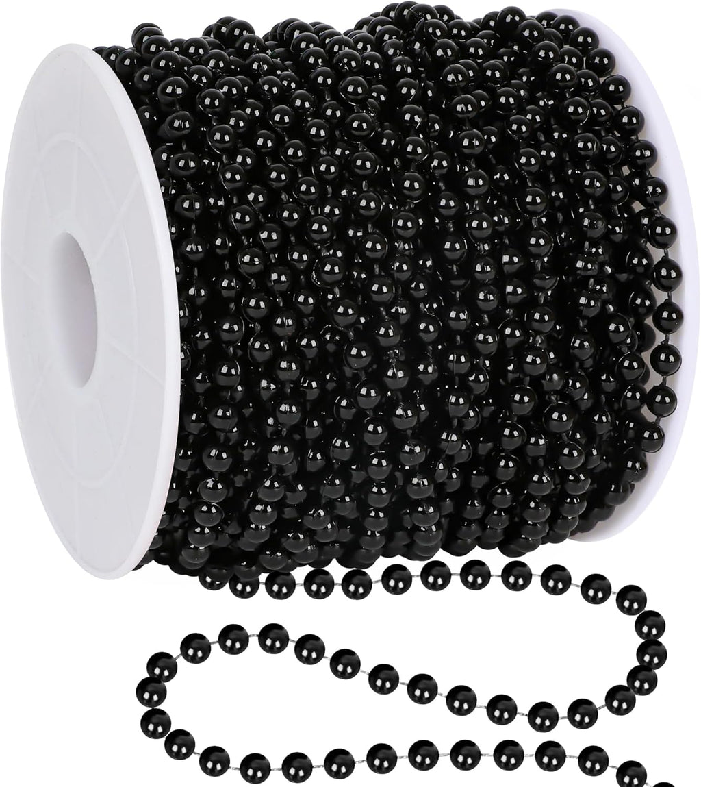 100 Feet Garland for Christmas Tree, Black Christmas Beads Decorations, Xmas Tree Decorations Artificial Pearl Garland Chain for Home Fireplace Curtains Decor Xmas Party Decor