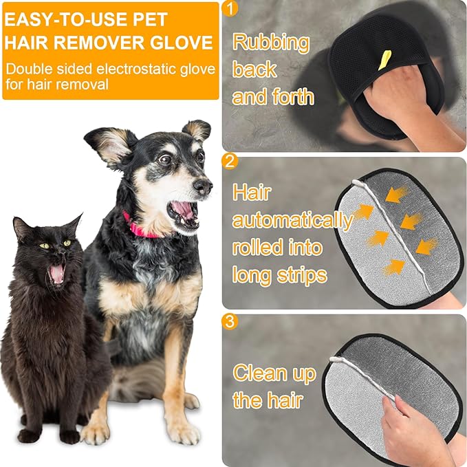 AIERSA Pet Hair Removal Tool, Electrostatic Pet Hair Remover,Static Removal Gloves for Pet Hair, Dog and Cat Hair Remover Electrostatic Gloves Set for Couch, Clothes, Car, Carpet, Bed, Furniture-PawvioPets