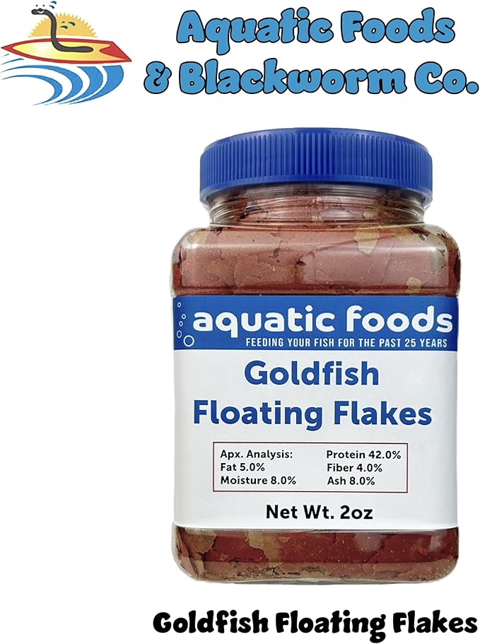 Aquatic Foods Inc. Premium Goldfish Flakes, 42% Protein Color Enhancing and Spirulina Flakes for Aquarium, Koi and All Pond Fish Also Pellet Mix, Wafer Mix Included…2oz-PawvioPets