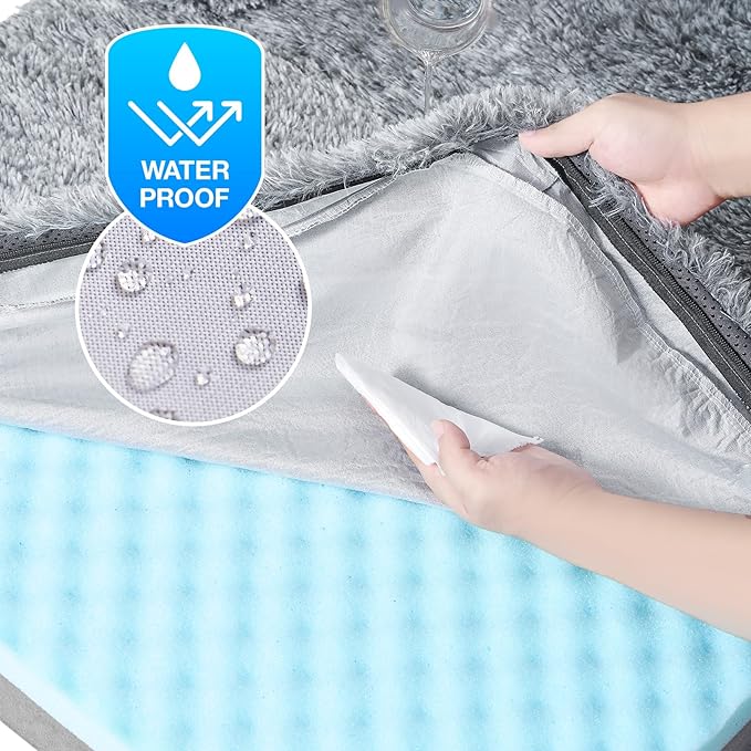 EHEYCIGA Foldable Human Dog Bed, Orthopedic Memory Foam Human Sized Dog Bed, Waterproof Pet Bed for People, Faux Fur Pet Couch for Adult, Grey, 72"x44"x11"-PawvioPets