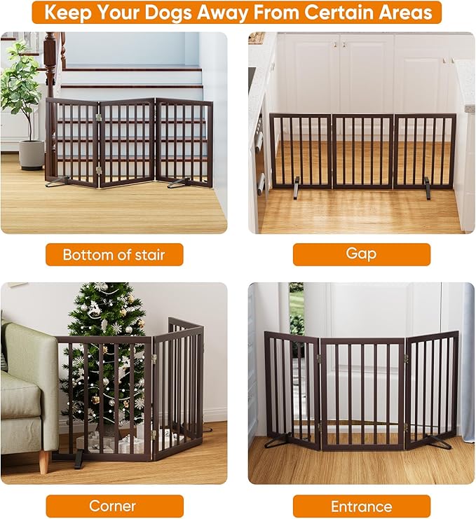Brown 18-55" Wide Dog Gate, Bamboo Freestanding Pet Gates for Dogs, Puppy Fence-PawvioPets