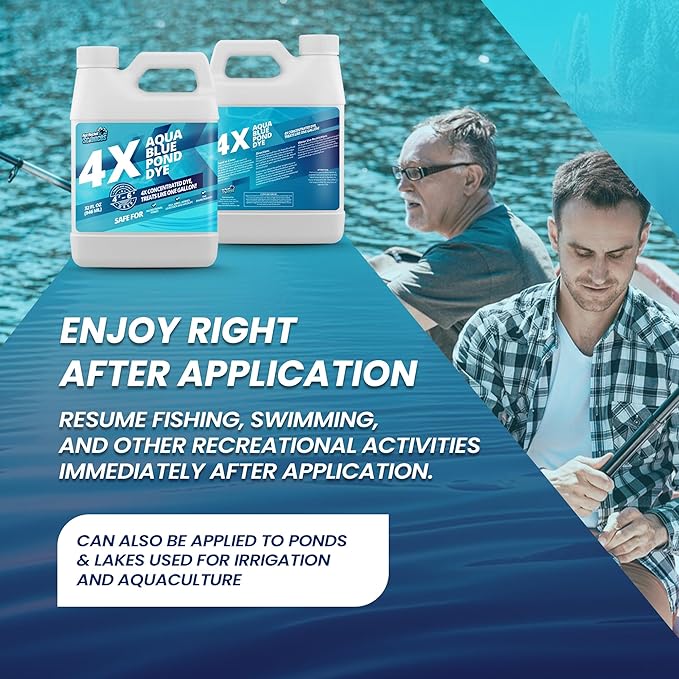 32oz Aqua Blue Pond Dye 4X Concentrate, Lake & Pond Dye Blue for Aqua Colored Water, Ideal Lake Colorant, Aquashade Colorant That Protects Against Sunlight - Ideal for Fish and Wildlife-PawvioPets