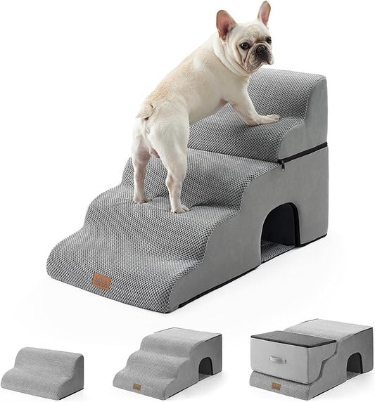 Extra Wide Dog Stairs with Tunnel, Detachable Large Pet Step for Small Medium Dog, Puppy or Cat, Ramp for High Bed, Couch, Sofa or Car, Stable, 19.7x33x22.4 inch, 5 Step, Grey-PawvioPets