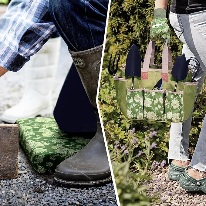 Colwelt Garden Tools Set, 8 Piece, Heavy Duty Gardening Tools with Wooden Handle, Including Garden Tote, Kneeling Pad, Gloves, Pruner, Trowel, Tulip Trowel, Cultivator - Gardening Gifts for Women Men-PawvioPets