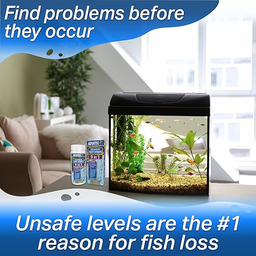 9 in 1 Aquarium Test Strips for Salt & Freshwater, Fish Tank Tester Kit for Iron, Copper, Carbonate, pH, Nitrate, Nitrite, Chlorine, Total Hardness & Alkalinity - 100 Count-PawvioPets