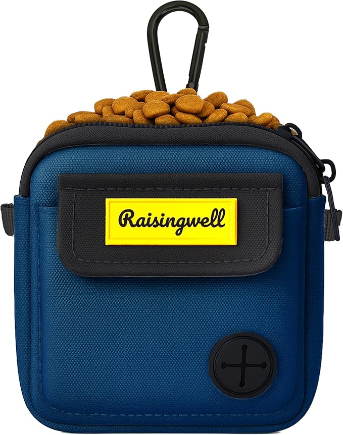 Dog Treat Pouch for Pet Walking and Training with Clicker, Poop Bags and Three Bags Design Small Fanny Zipper Pack Holder for Puppy Snack Dispenser Kit for Leash and Outdoor Use (Blue)-PawvioPets