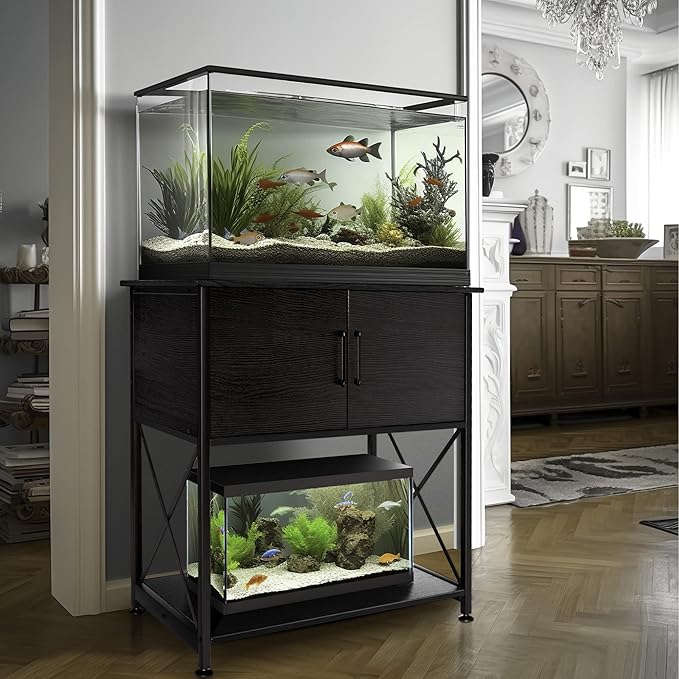 20-29 Gallon Aquarium Stand Metal Frame Fish Tank Stand with Cabinet Storage, for 20 Gallon Long Aquarium,30.7" L*16.5" W Tabletop,330LBS Capacity Black PG01YGB-PawvioPets