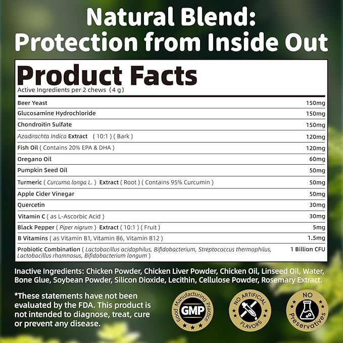 Dog Flea and Tick Support Chewable, Natural Dog Flea Comfort Supplement, Oral Chews with Neem, Oregano Oil, Pumpkin Seed Oil & Brewer's Yeast – 135 Soft Chews, Chicken Flavor – for All Breeds & Sizes-PawvioPets
