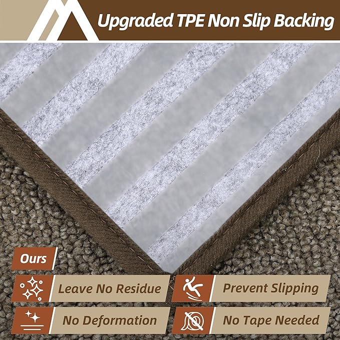 COSY HOMEER Stair Treads for Wooden Steps 9"x28" Washable Indoor Carpet Stair Treads Non Slip Soft Polyester Stair Carpet Tread Reusable Stair Runner Rugs for Kids, Elders,Pets,Light Brown,15pcs-PawvioPets