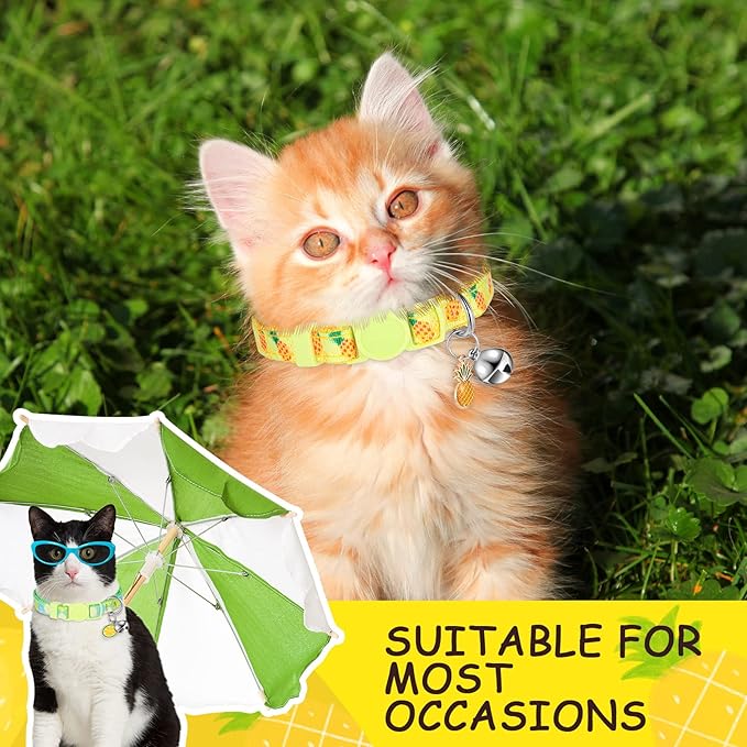 Frienda 12 Pcs Spring Summer Breakaway Cats Collars Girl Cat Safety Adjustable Collars with Bell and Summer Fruit Patterns Pendants Set for Pets Decoration(Medium)-PawvioPets