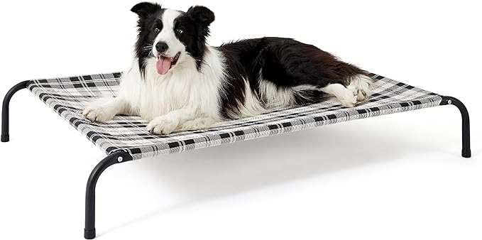 Bedsure Outdoor Elevated Dog Bed Large Sized Dog, Portable Indoor & Outdoor Cooling Raised Cot Pet Hammock Bed with Skid-Resistant Feet, Frame with Breathable Mesh, Checkered White, 49 inches-PawvioPets