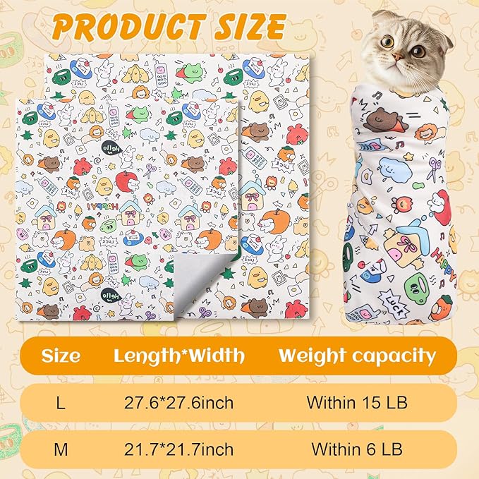 27.6" Cat Wrap for Cutting Nails, Self-Adhesive Cat Grooming Wrap Anti-Escape Cat Restraint for Nail Clipping Cat Swaddle Wrap Cat Wrapping Cloth for Pet Cleaning and Beauty (Within 15lbs)-PawvioPets