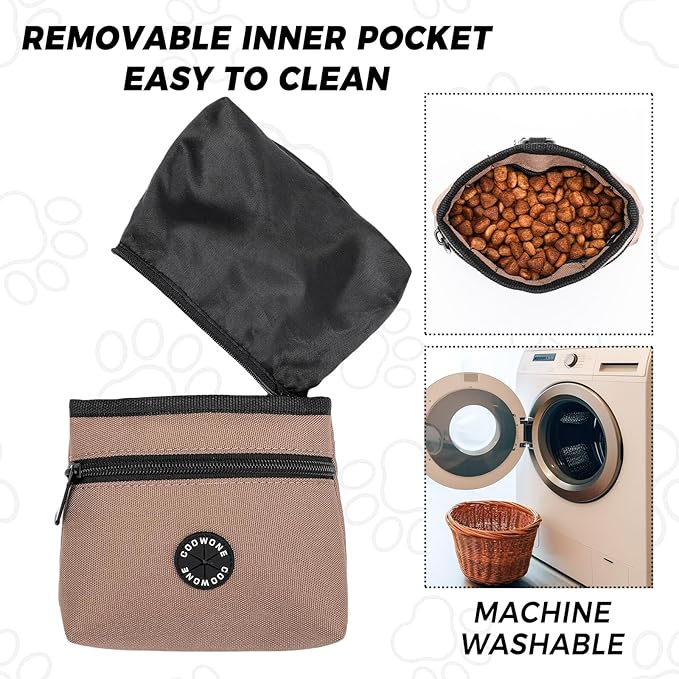 COOWONE Dog Treat Pouch with Pet Training Clicker, Detachable Dog Puppy Training Treat Bag, 900D Oxford Cloth Magnetic Closure Small Dog Walking Bag for Travel or Outdoor Use (Coffee)-PawvioPets