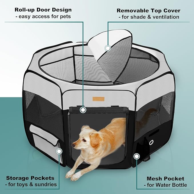 Dog Playpen, Portable Pet Play Pen for Cat, Puppies, Rabbits, Chickens, Foldable Large-Capacity Pet Tent for Indoor/Outdoor Travel Camping-PawvioPets