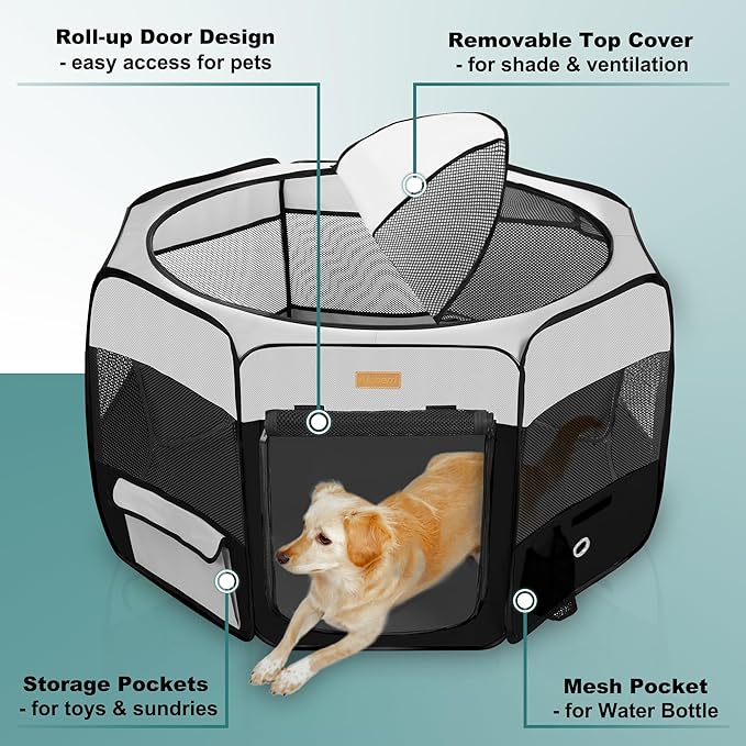 Dog Playpen, Portable Pet Play Pen for Cat, Puppies, Rabbits, Chickens, Foldable Large-Capacity Pet Tent for Indoor/Outdoor Travel Camping-PawvioPets