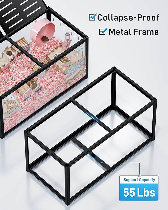 BUCATSTATE Hamster Cage 3.0: Large Metal Rat Cage Stackable with Top Access Easy Assemble 39.3L x 19.7W x 20.4H Inches Dwarf Syrian Hamster Tank for Gerbil Mouse (5.4 ft², Black)-PawvioPets