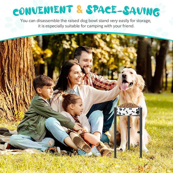 Adjustable Dog Bowls Elevated Stand- 4 Heights, Wide 6-10" -Oppro Metal Raised Tall Single Dog Food Bowl Stands Holder, Upgrade Lifted Water Feeder with Tray for Medium Large Small Breed, Black-PawvioPets