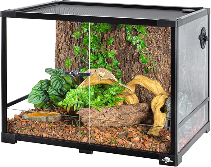 34 Gallon Reptile Tank, Glass Reptiles Terrarium 24" x 18" x 18", Sliding Door, Top Ventilation, Cable Pass, Humidify Hole, Glass Reptile Cage Habitat for Bearded Dragon, Lizard, Snake, Gecko-PawvioPets