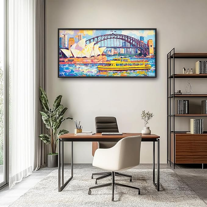 Extra Large Sydney Opera House Framed Wall Art for Living Room,Oversized Abstract Harbour Bridge Cityscape Pictures Wall Decor,Canvas Print Painting Modern Artwork Bedroom Office Bathroom 60L" x 30W"-PawvioPets