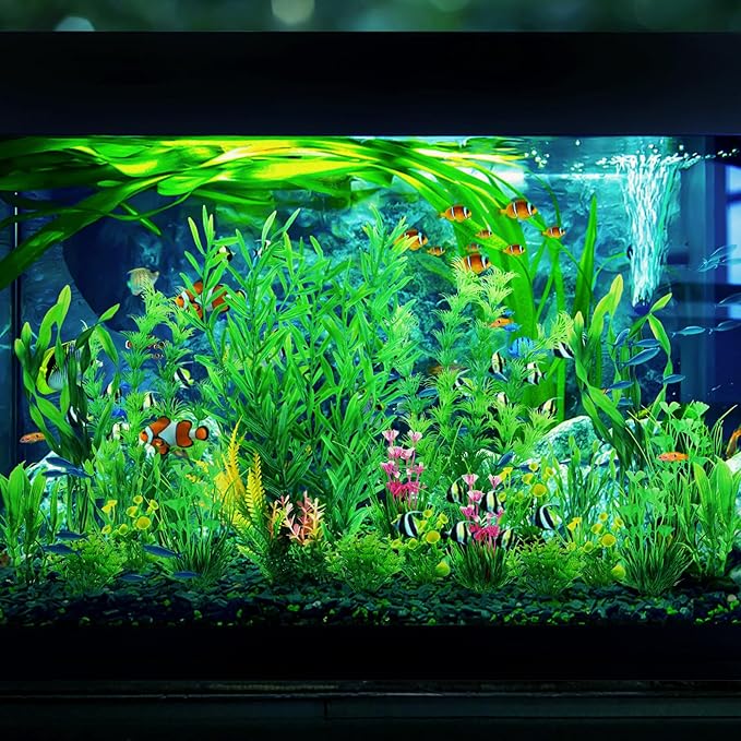 Fish Tank Plants, 20pcs Aquarium Decor Green Plants Artificial Aquarium Decorations Plant, Fish Tank Accessories for Household and Office Aquarium Simulation, Small to Large-PawvioPets