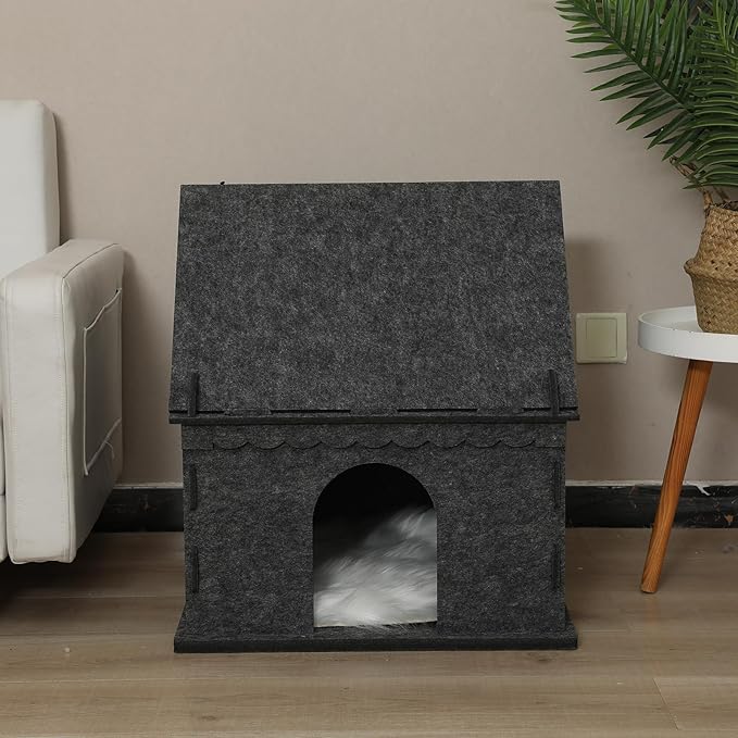 2-Tier Indoor Cat Apartment，Cozy Pet Cat Bed, Hideaway, and Sturdy Cat Castle for Multiple and Large Cats-PawvioPets