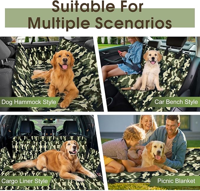 Dog Car Seat Cover, Durable Waterproof Scratch Proof Nonslip Dog Hammock, Pet Back Seat Covers with Pocket for Cars SUVs and Trucks - S, Camouflage-PawvioPets