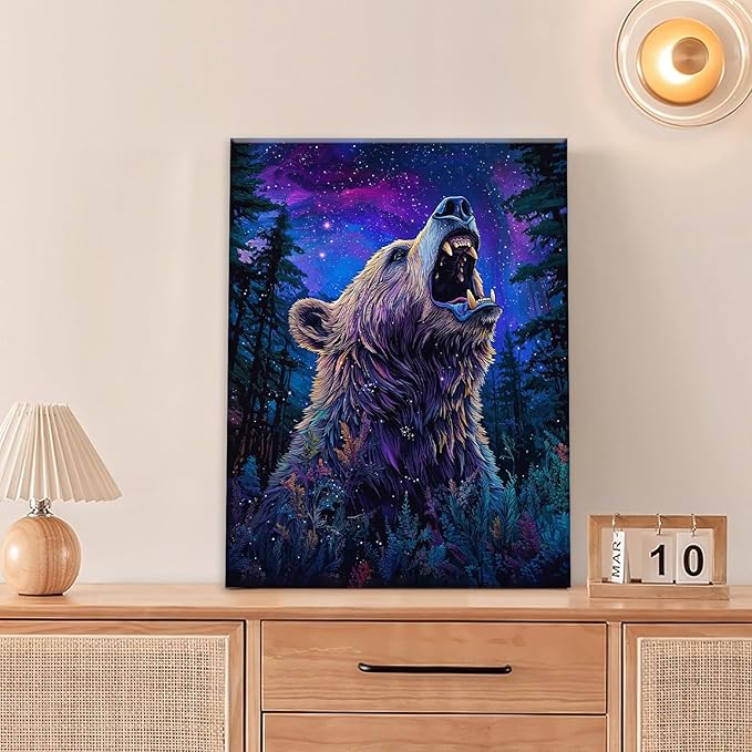 Bear Forest Wall Art Canvas Fantastic Animal Wall Decor Prints Framed Painting Pictures Gifts Artwork for Bathroom Kitchen 12"x16"-PawvioPets