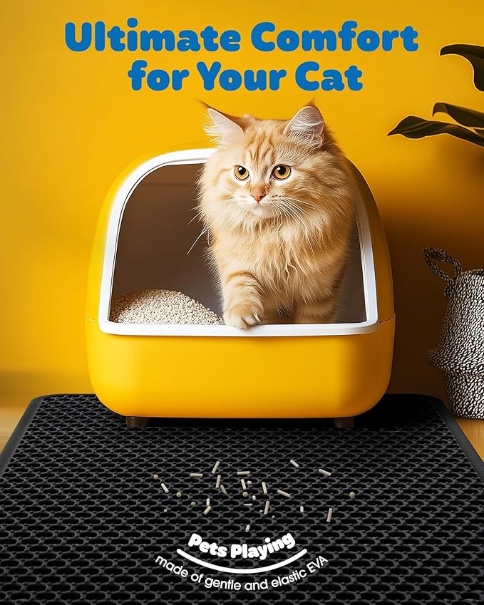 35" x 30" Cat Litter Mat - Ultra-Large Litter Box Mat with Double Layers, Urine-Proof and Non-Slip Litter Trapping Mat, Easy to Clean Kitty Litter Mats for Floor, Scatter Control, Black-PawvioPets