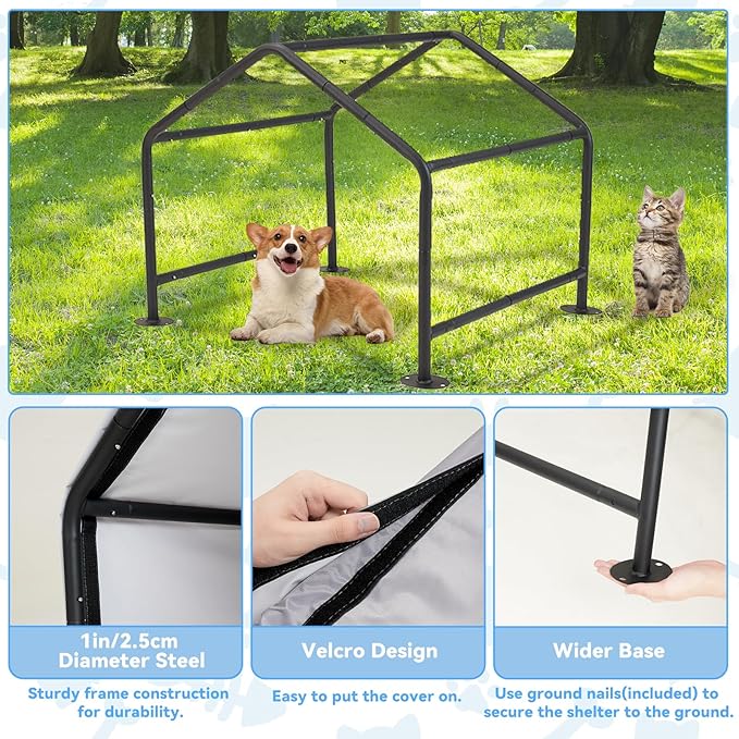 Dog Shade Shelter Outdoor Tent for Small Medium Dogs, Waterproof Sun Protection Pet House for Dogs, Small Animals and Livestock, Pet Canopy with Upgraded Doors and Ground Nails-PawvioPets