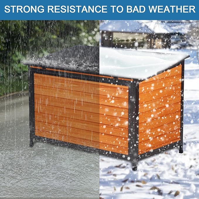 Dog House Outdoor Weatherproof 43.3" L Chew Proof Dog Kennel for Small Medium Large Dogs with Strong Metal Chew Proof Frame Raised Design-PawvioPets