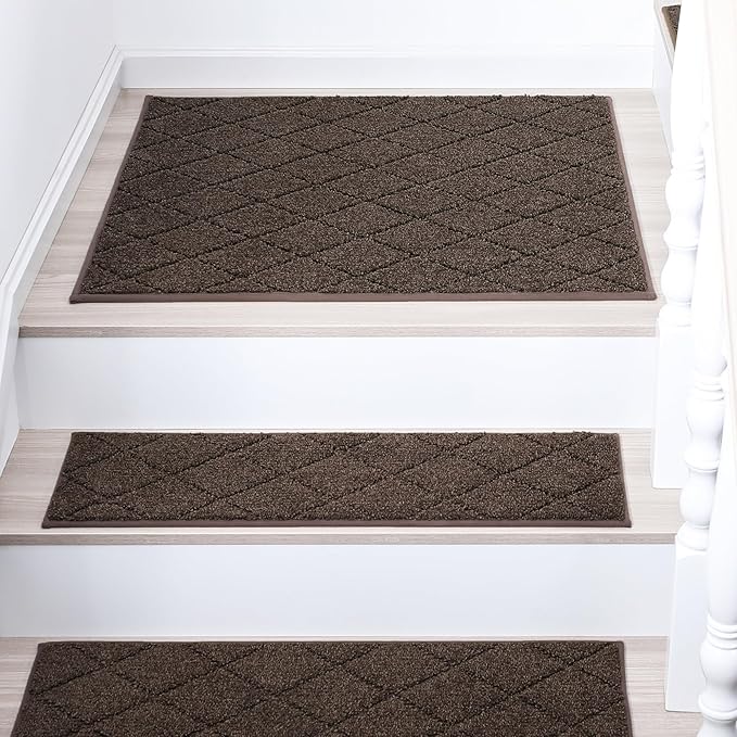 COSY HOMEER Edging Stair Treads Non-Slip Corner Indoor Stair Runners for Wooden Steps,Landing Slip Resistant Stair Rugs Mat for Kids and Dogs,100% Polyester TPE Backing,Brown,30x30 inch-PawvioPets