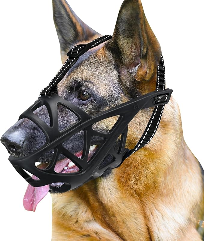 Dog Muzzle for Large Dogs, Medium and X-Large Aggressive Dog, Breathable Basket Muzzles, Suitable for Grooming Trimming Training, Allows Panting Drinking (Black, S)-PawvioPets