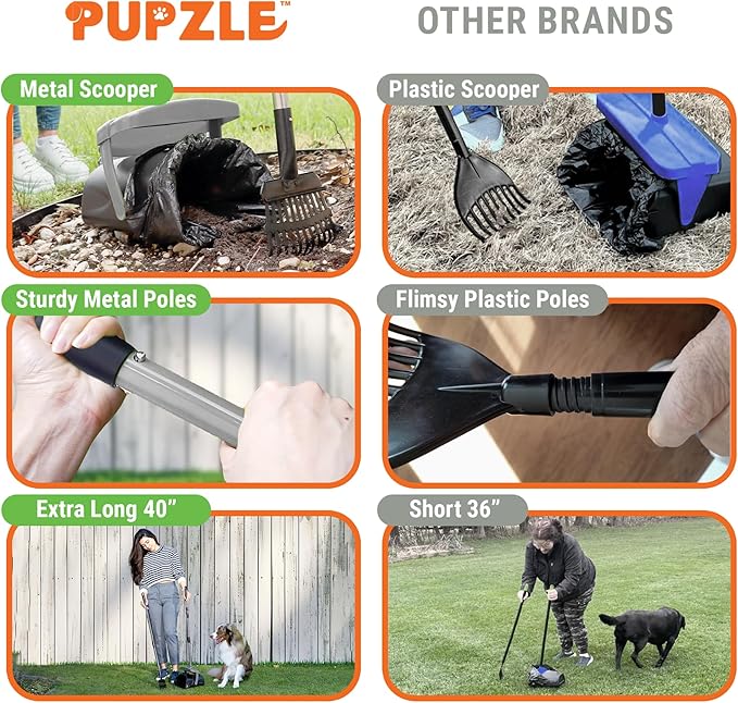 Dog Pooper Scooper with Bag Attachment, 40" Long Handle Pooper Scooper for Large Dogs, Dog Poop Scoop for Yard, Large Capacity Swivel Bin and Rake, Lavender Scented Bags (Grey)-PawvioPets