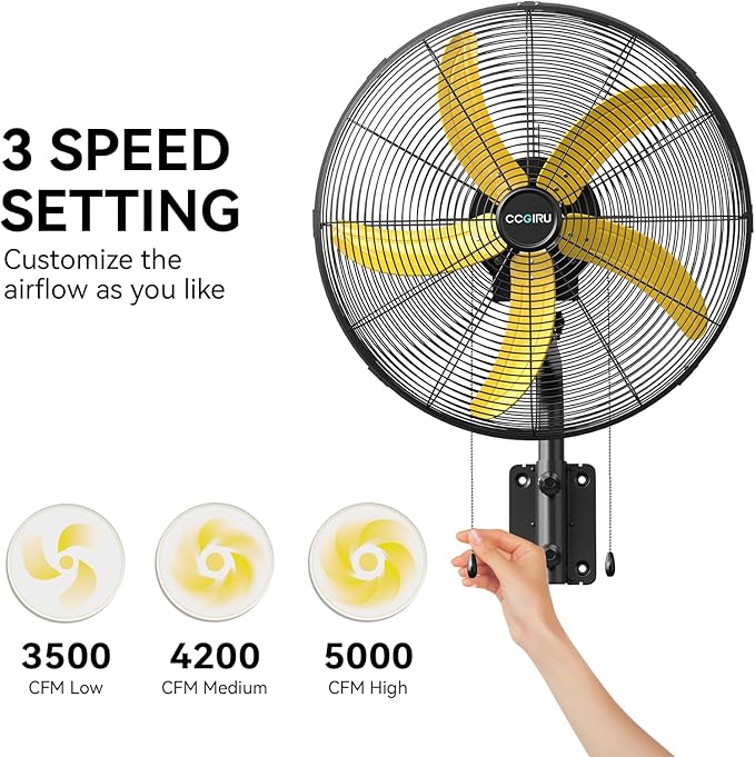 5000 CFM 20" Wall Fan Oscillating, Professional Industrial Wall Mount Fan with 3 Speed for Warehouse, Factory, Workshops, and Garage, UL Listed-PawvioPets