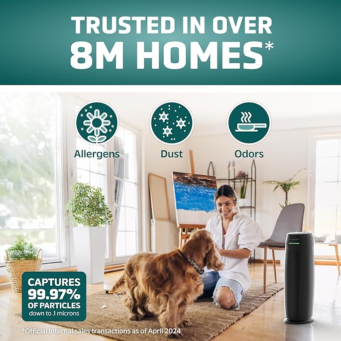 GermGuardian HEPA Air Purifier for Home, Large Rooms Up To 743 Sq. Ft. with HEPA PURE Air Filter, Air Quality Monitor & UV-C Light, AC4880B, 22" Tower, Black-PawvioPets