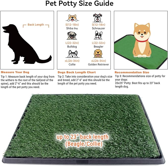 Dog Grass Pad with Tray 25"X20" - Portable Dog Litter Box for Balcony/Patio, Indoor/Outdoor Artificial Turf Pet Potty for Puppy Training, with Washable Pee Pad and Fake Grass Mat-PawvioPets