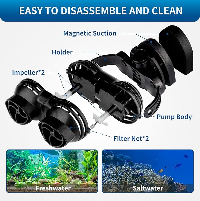 FREESEA Wave Maker for Aquarium Powerhead: 1600 GPH Circulation Pump - 360° Adjustable Power Head Wavemaker with Magnetic Suction for 75 Gallon - 125 Gallon Fish Tank | Saltwater | Freshwater-PawvioPets