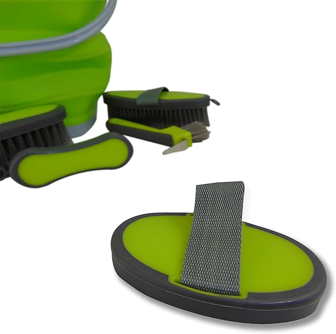 Collapsible Grooming Kit 10 Liter Bucket and 5 Grooming Tools - By Southwestern Equine (Lime Green)-PawvioPets