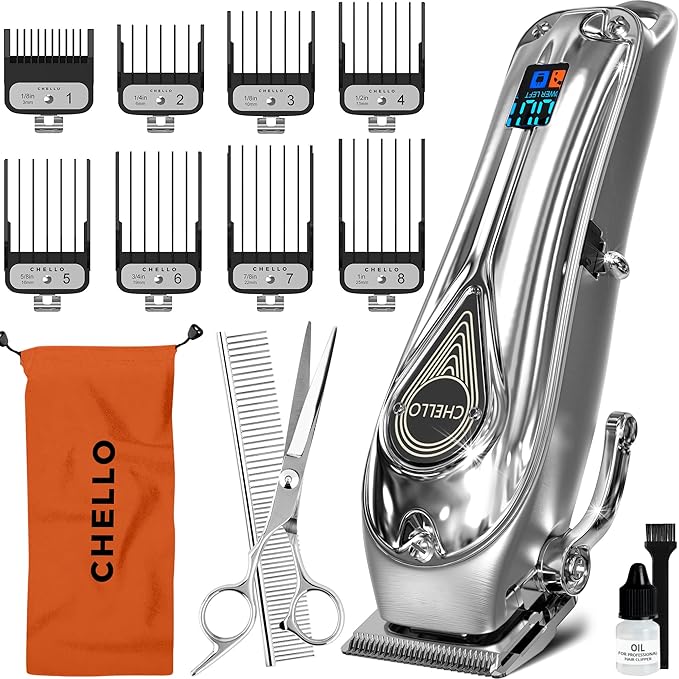 Full Metal Professional Dog Clippers for Grooming, Rechargeable, Low Noise Cordless, Pet Hair Clippers for Large Dogs, Heavy Duty Use with LED Display-PawvioPets
