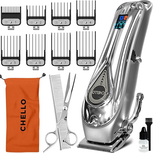 Full Metal Professional Dog Clippers for Grooming, Rechargeable, Low Noise Cordless, Pet Hair Clippers for Large Dogs, Heavy Duty Use with LED Display-PawvioPets