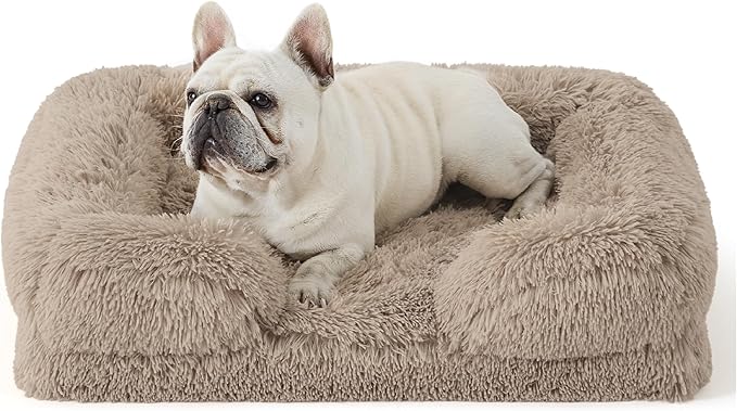 Bedsure Orthopedic Dog Bed Medium Size Dogs - Washable Medium Dog Cat Bed Waterproof, Comfort Pet Couch Sofa with Washable Removable Cover, Pets Bed with Nonskid Bottom, Long Faux Fur-Taupe, 28"-PawvioPets