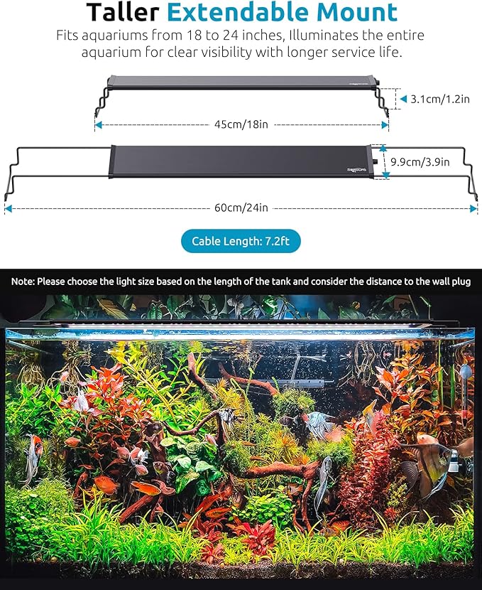Aquarium Plant Light, 24/7 Programmable, Power-Off Memory, 7-Row LED 18-24in SEAOURA Full Spectrum Fish Tank Lights, 8 Colors, 20 Brightness Dimmable, Day & Night Cycle, Adjustable Bracket-PawvioPets